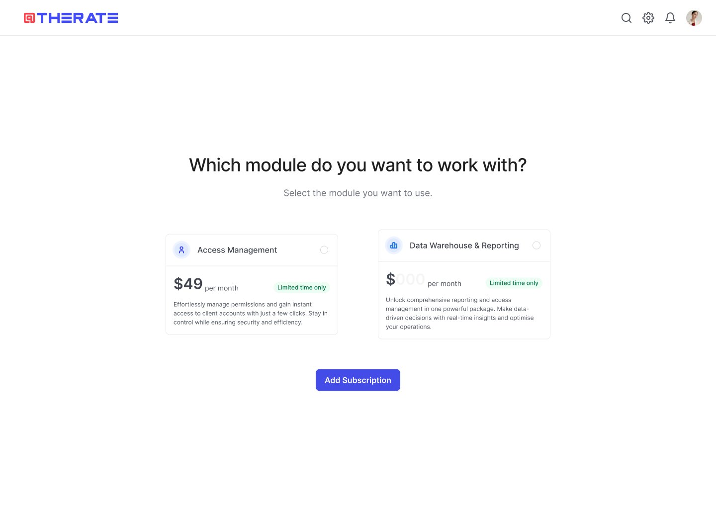 Module selection with monthly prices
