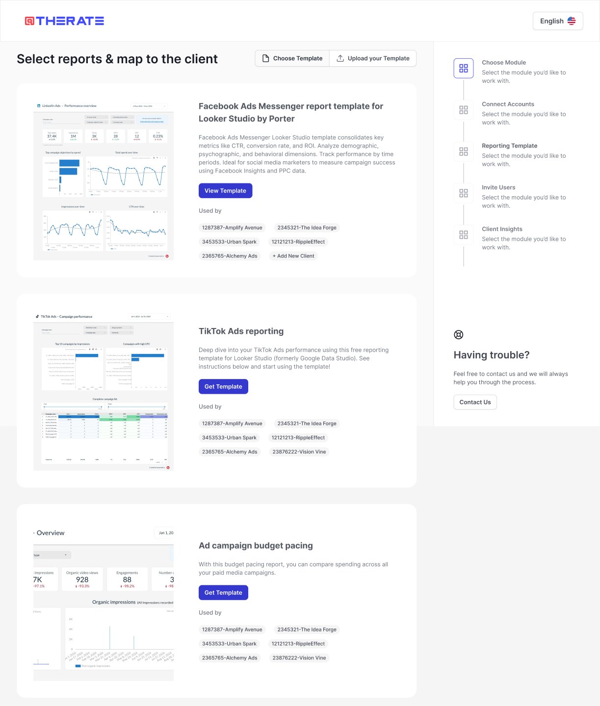 Select reports and map them to clients