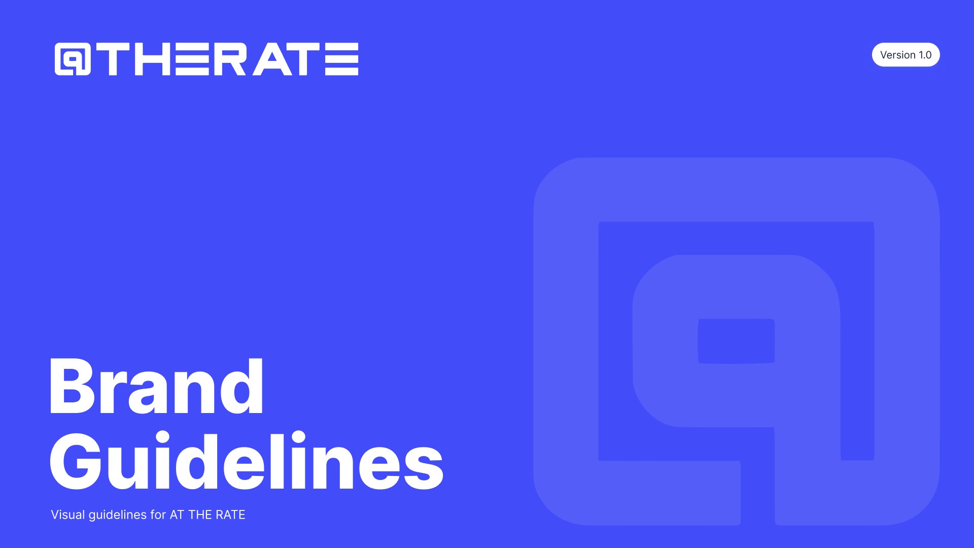 AtTheRate brand guidelines cover with the @ emblem
