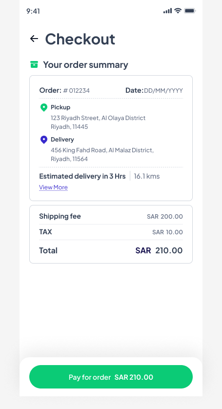 Checkout with shipping fee, tax and total