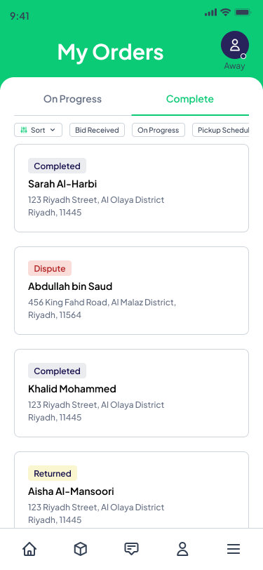 Completed orders including dispute and returned