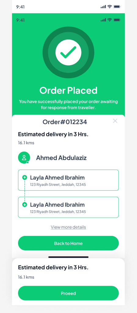 Order placed confirmation
