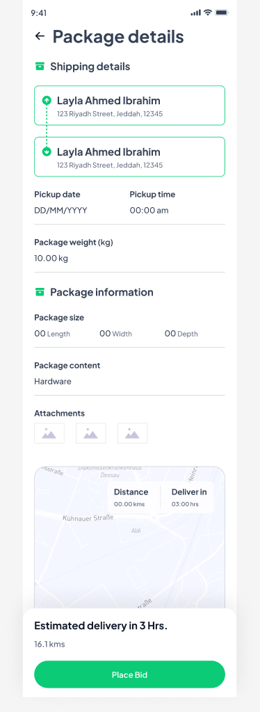 Traveller view of package details