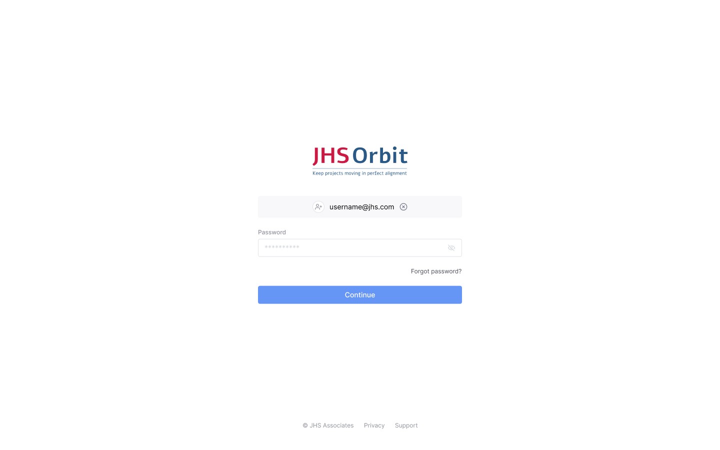 JHS Orbit sign-in screen