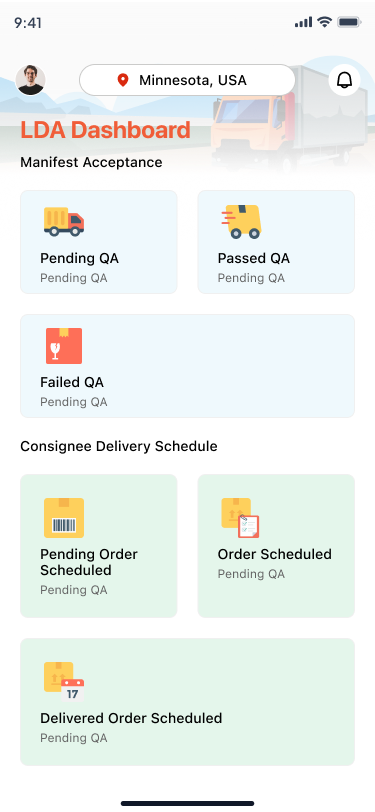 Delivery agent dashboard with QA and delivery tiles
