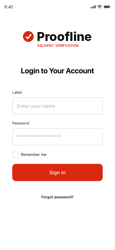 Sign in screen