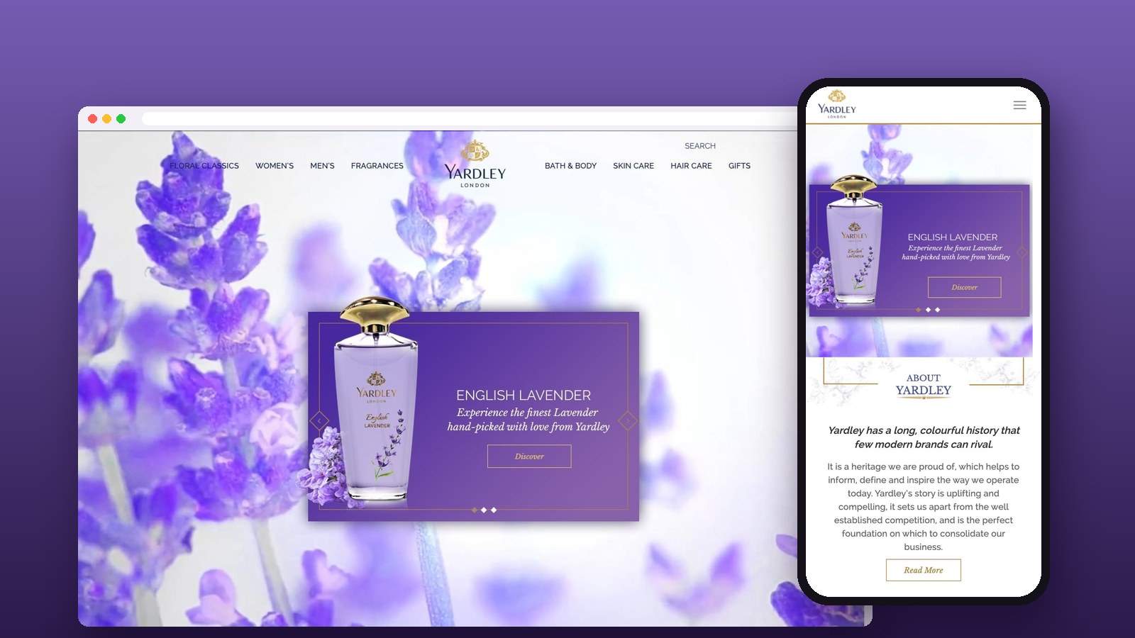 Yardley London website on desktop and mobile