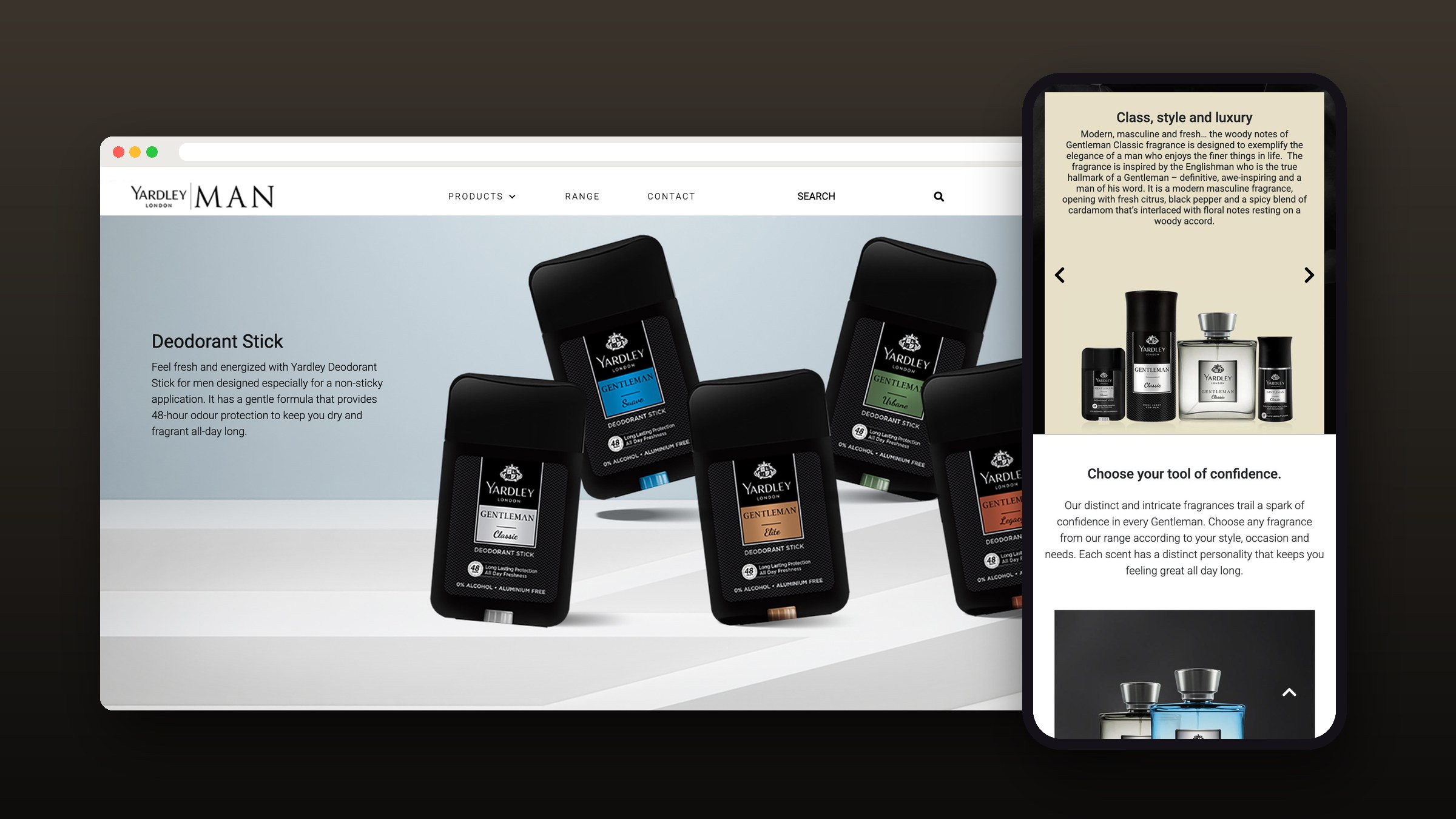 Yardley Men website on desktop and mobile