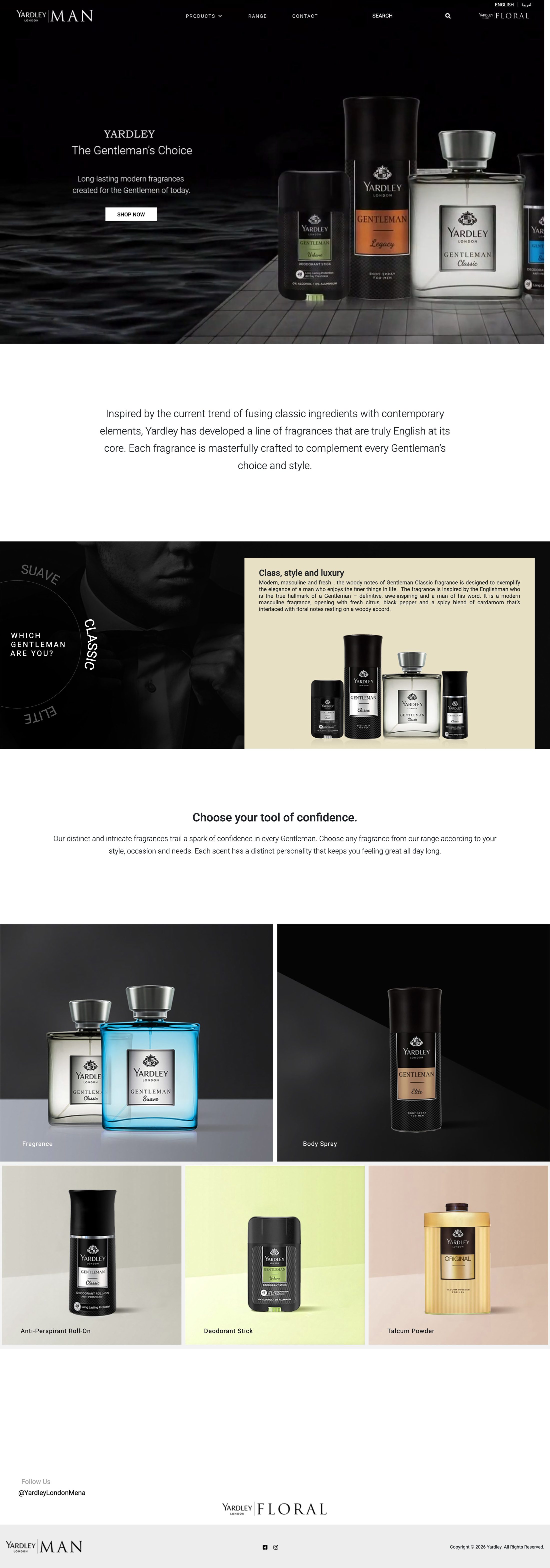 Yardley Men homepage, full page
